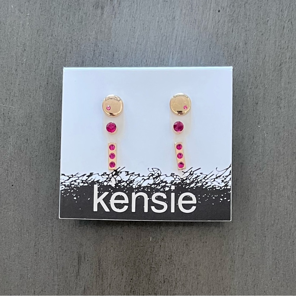 Hot Pink Magenta Rhinestone & Gold Kensie Set 3 Pair Post Stud Small Earrings